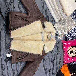 Brown Leather Kids Jacket with Cream Lining